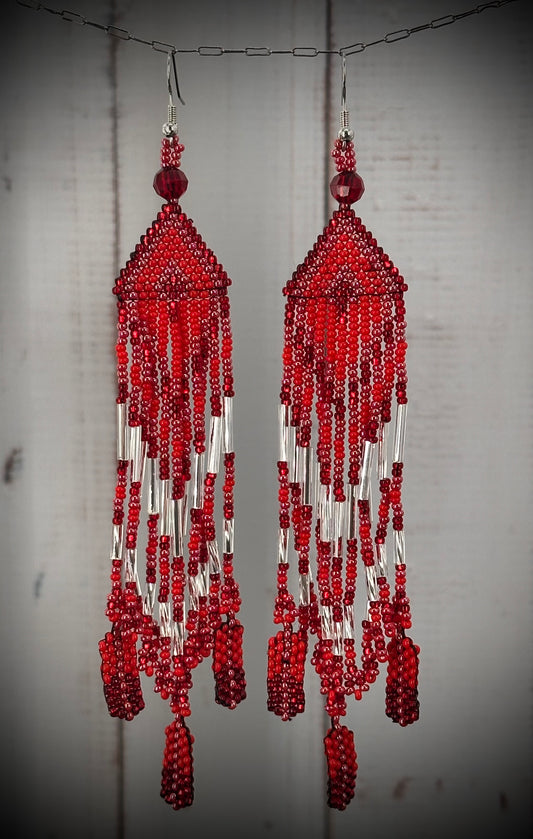 Feathered Elegance: Handcrafted Beaded Earrings