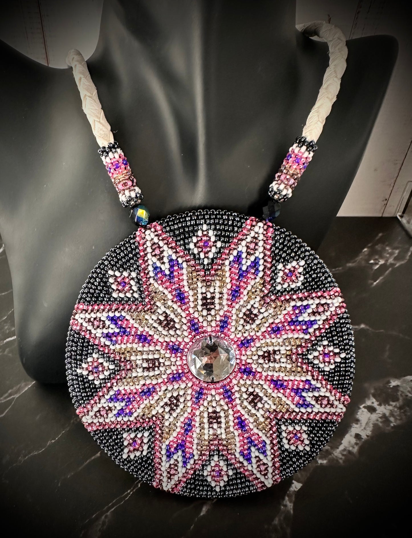 Celestial Beaded Medallion with Crystal Accent