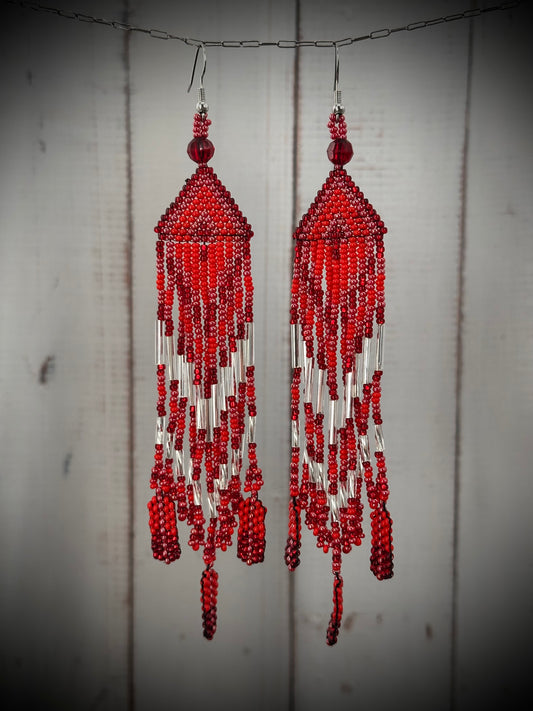 Feathered Elegance: Handcrafted Beaded Earrings