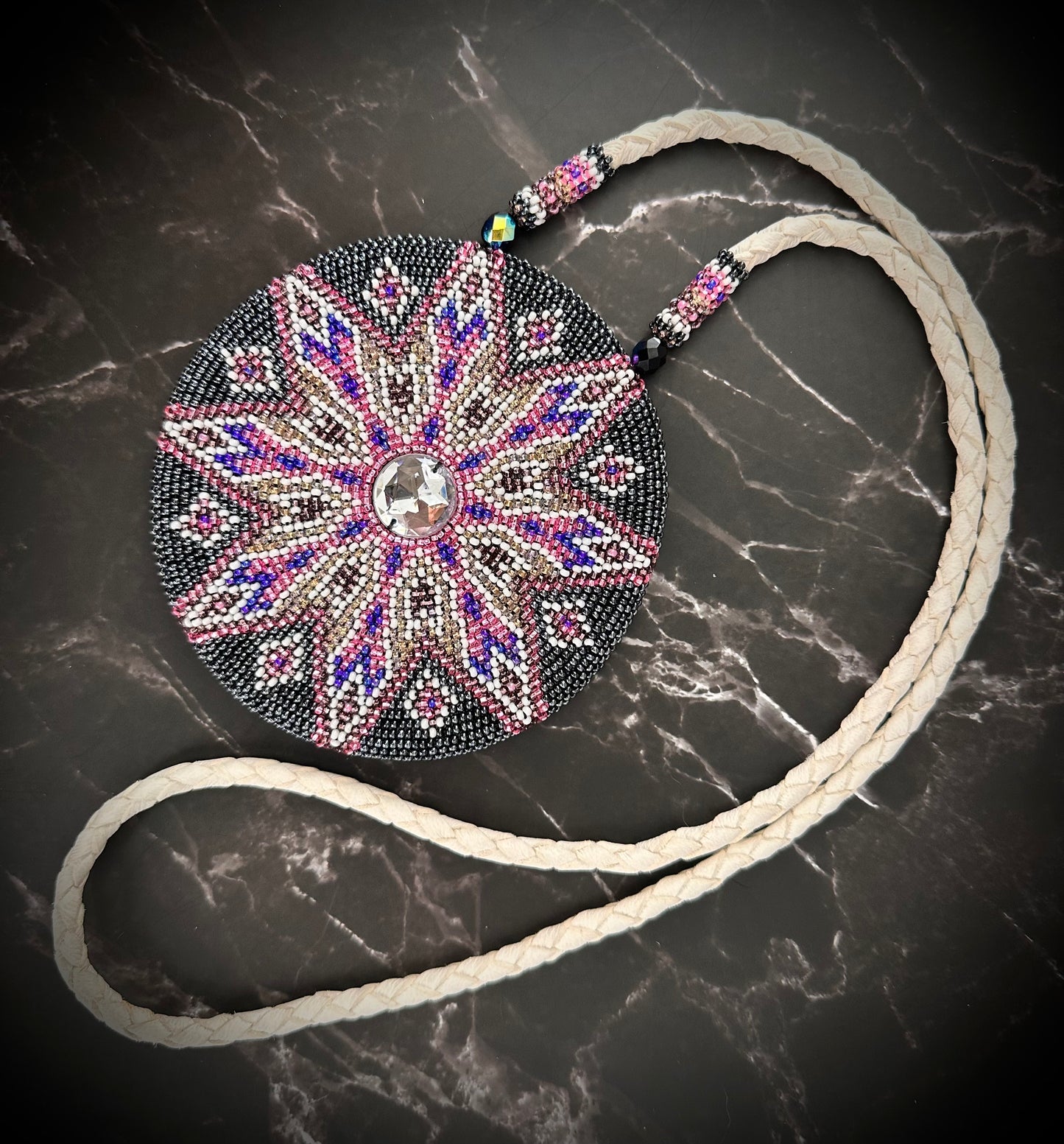 Celestial Beaded Medallion with Crystal Accent