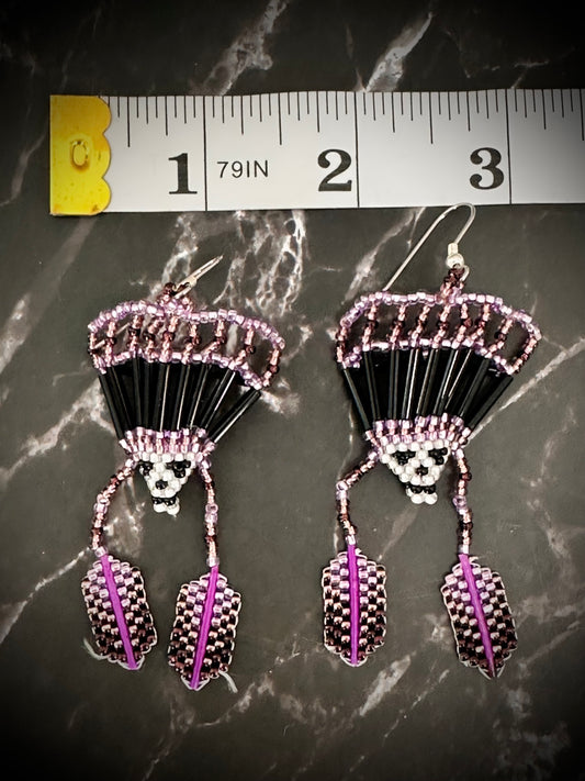 Purple Beaded Skull with Headdress Earrings