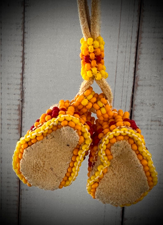 Handcrafted Beaded Leather Miniature Moccasin Bracelet Keychain
