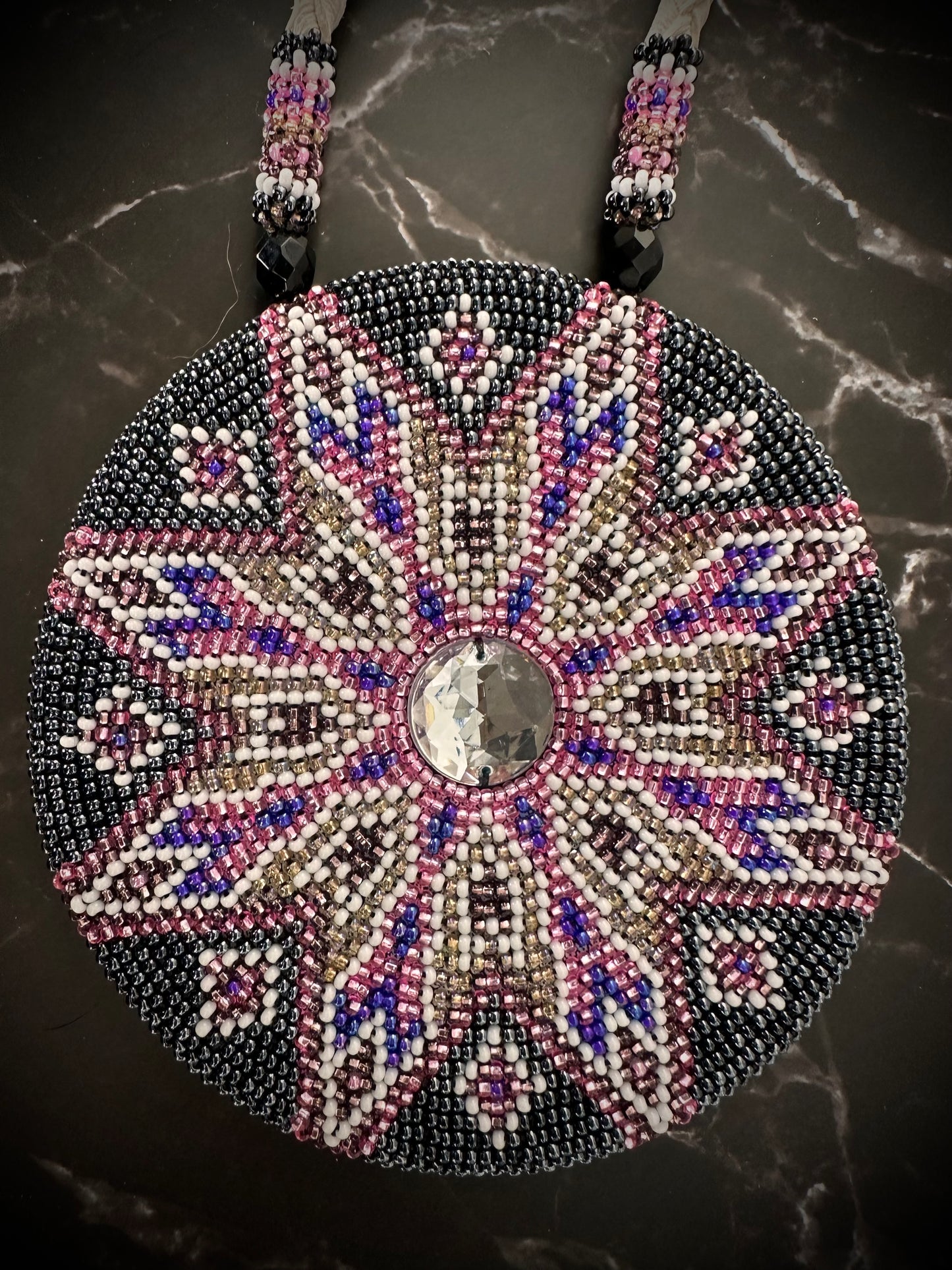 Celestial Beaded Medallion with Crystal Accent