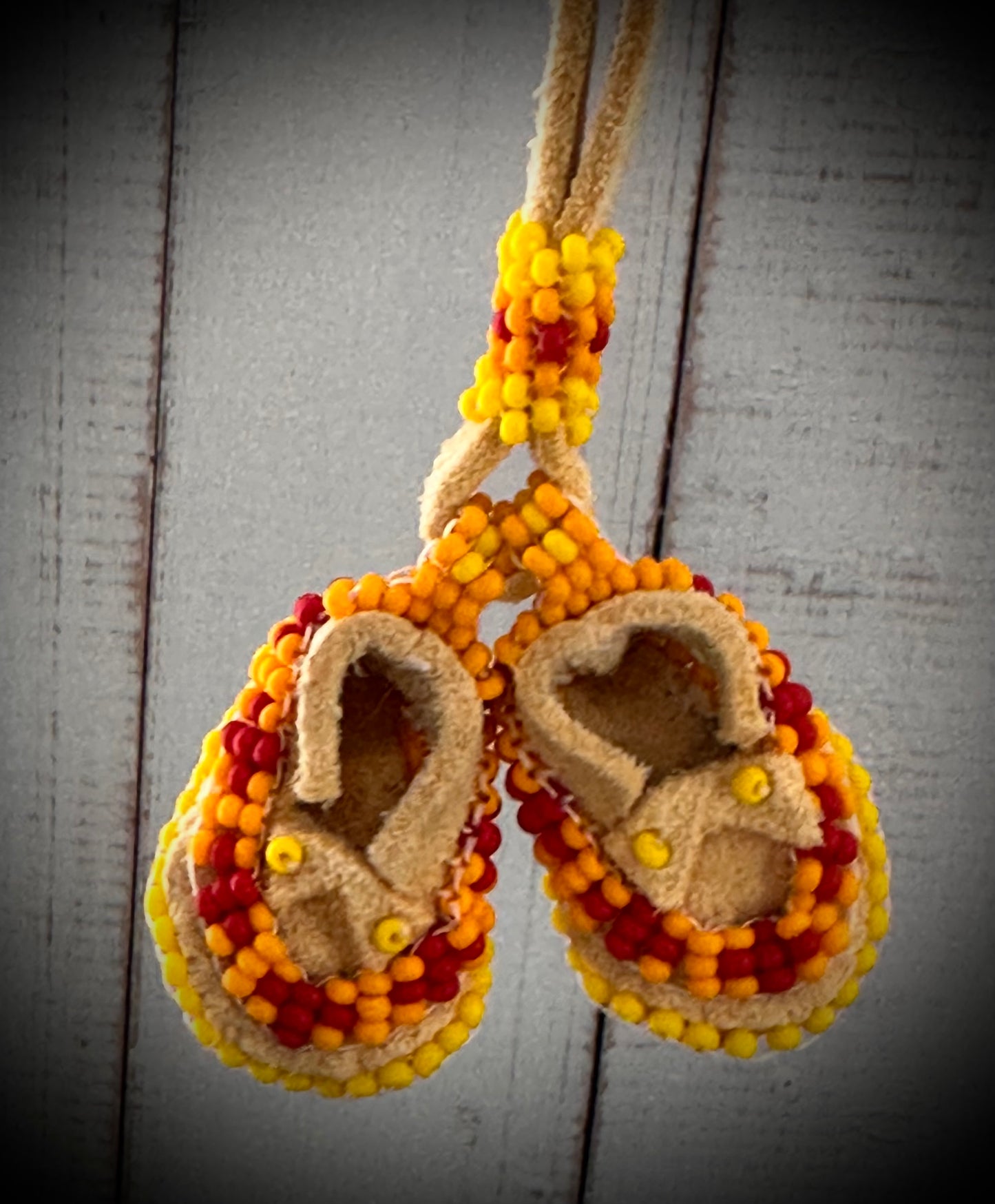 Handcrafted Beaded Leather Miniature Moccasin Bracelet Keychain