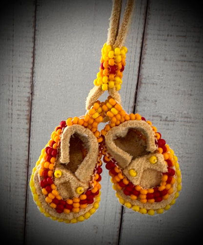 Handcrafted Beaded Leather Miniature Moccasin Bracelet Keychain
