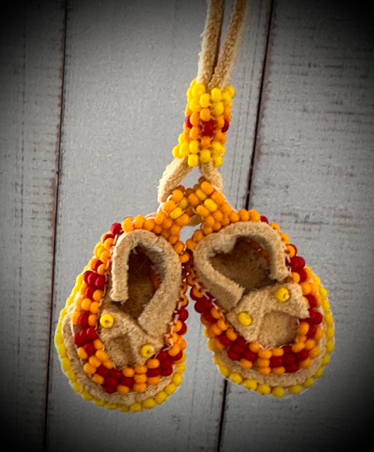 Handcrafted Beaded Leather Miniature Moccasin Bracelet Keychain
