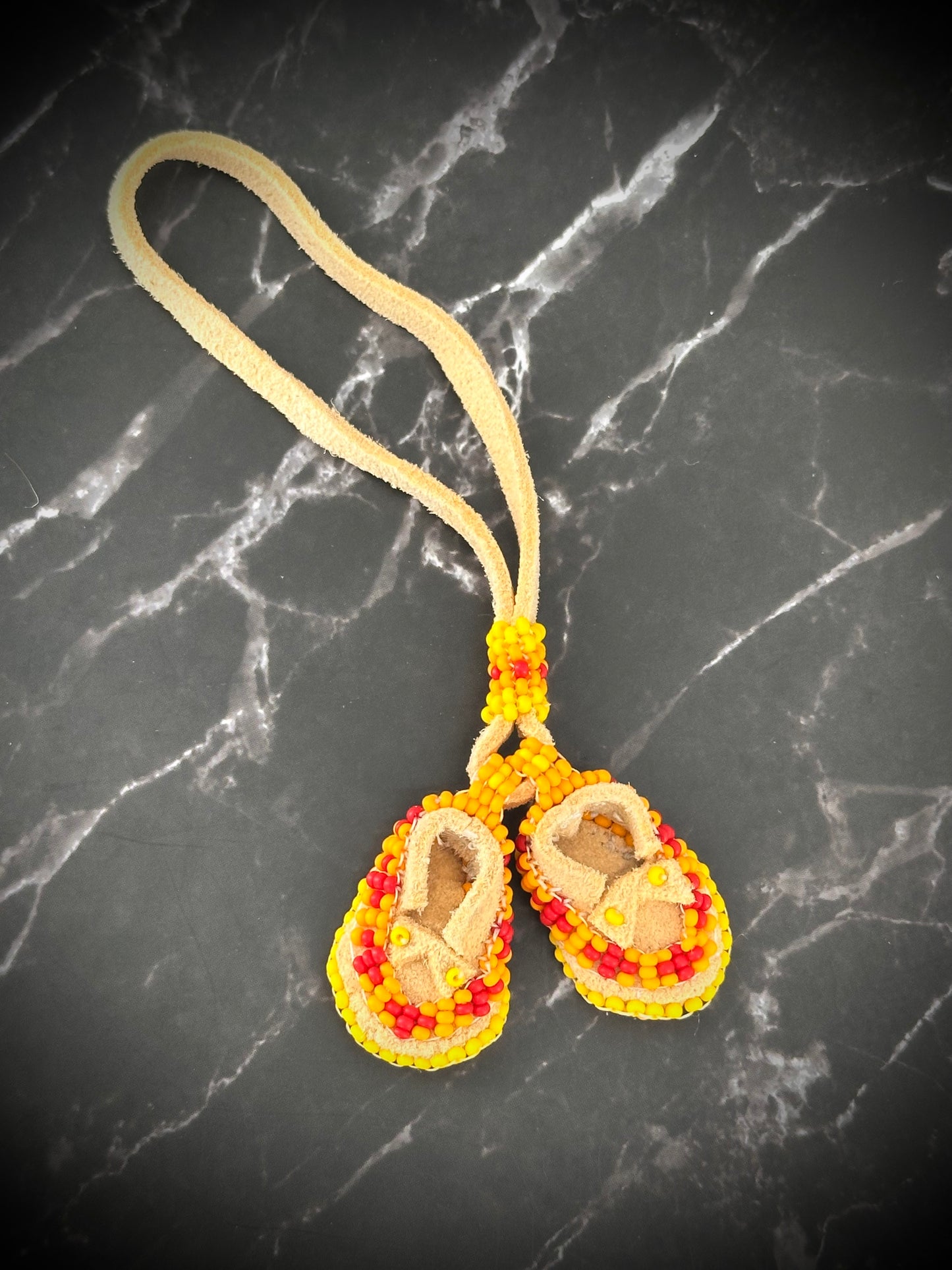 Handcrafted Beaded Leather Miniature Moccasin Bracelet Keychain